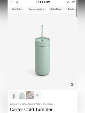 Fellow Carter Cold Tumbler in Mint Green with Straw